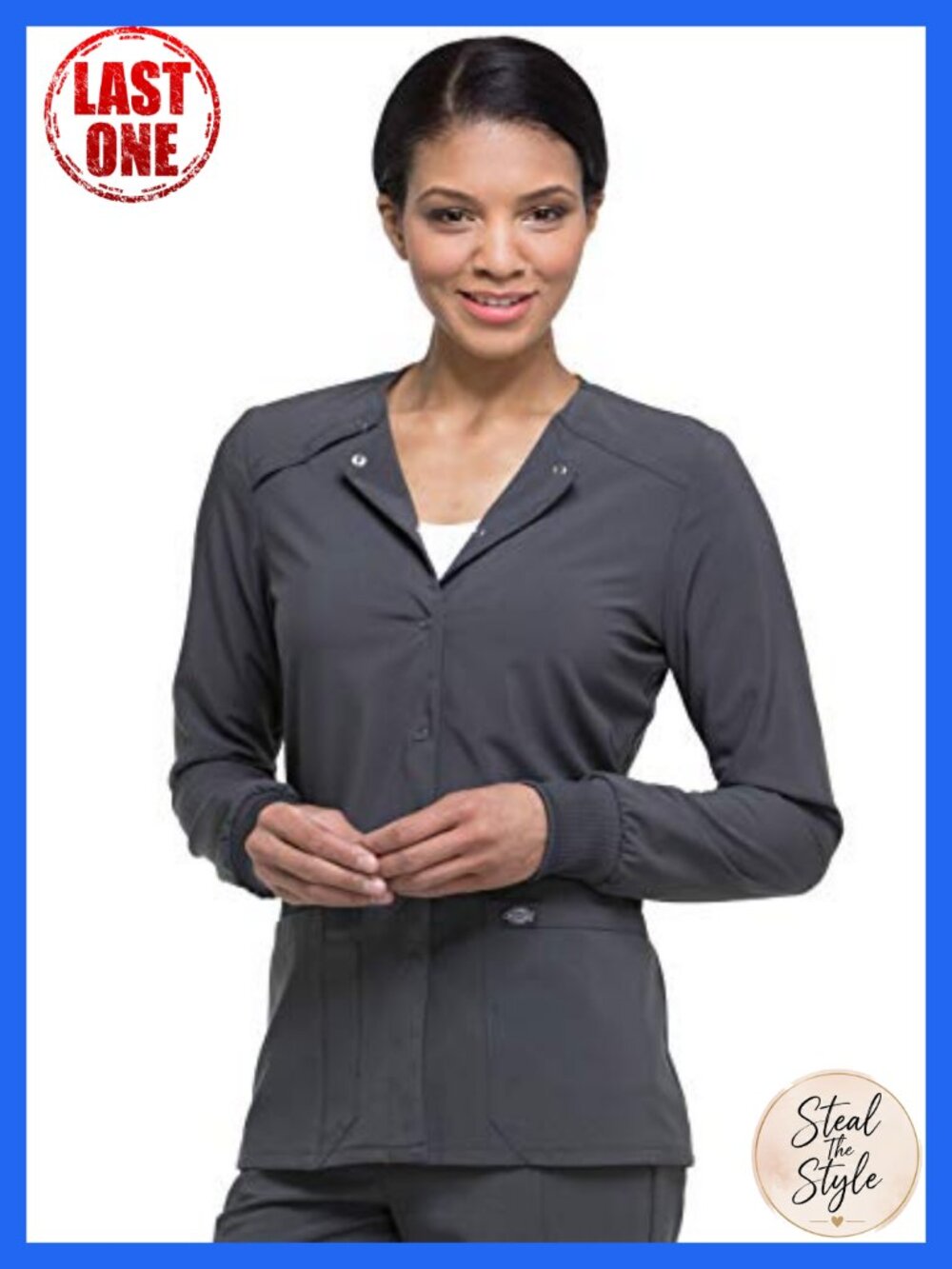 Snap Front Scrub Jacket Warm-Up 2 Pockets 95% Polyester 5% Spandex 360 Stretch